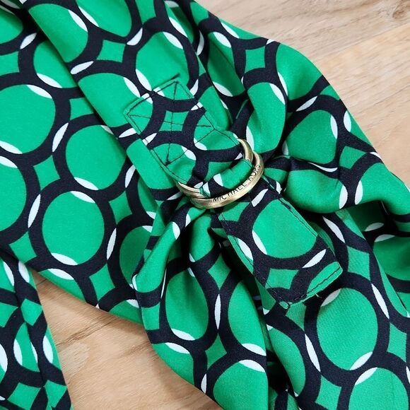💜Michael Kors Green Circular Geo Print Adjustable Long Sleeve Blouse Small - Picture 7 of 12